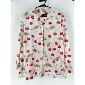 Nick & Nora Sleepwear Women's Pajama Set Cherry Print White Size S Cotton